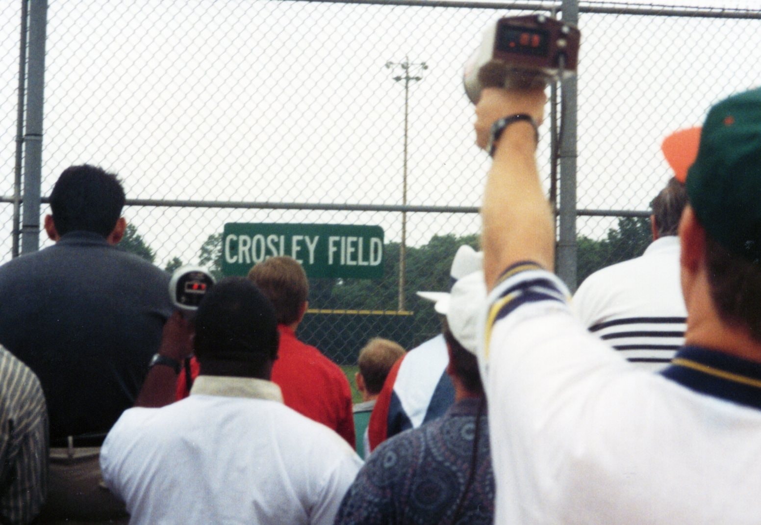 Scouts crowd the fence at Crosley Field, Blue Ash, Ohio — 1992 Team One National Showcase